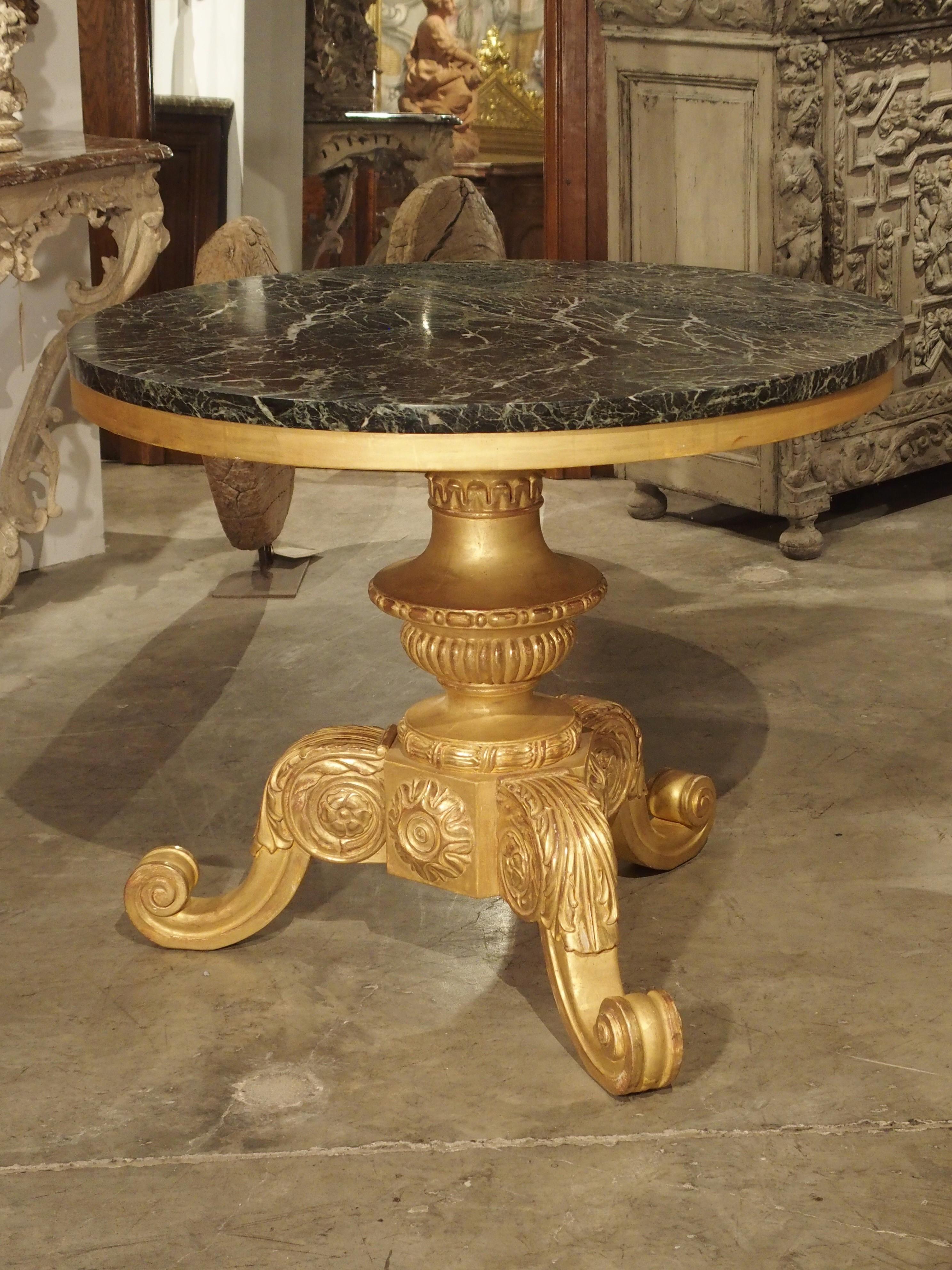 Napoleon III Circular Tripartite French Giltwood and Marble Center Table, Early 1900s