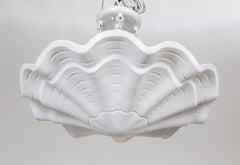 Circular Undulating Ribbed Plaster Shell Pendant, 22" 4-light