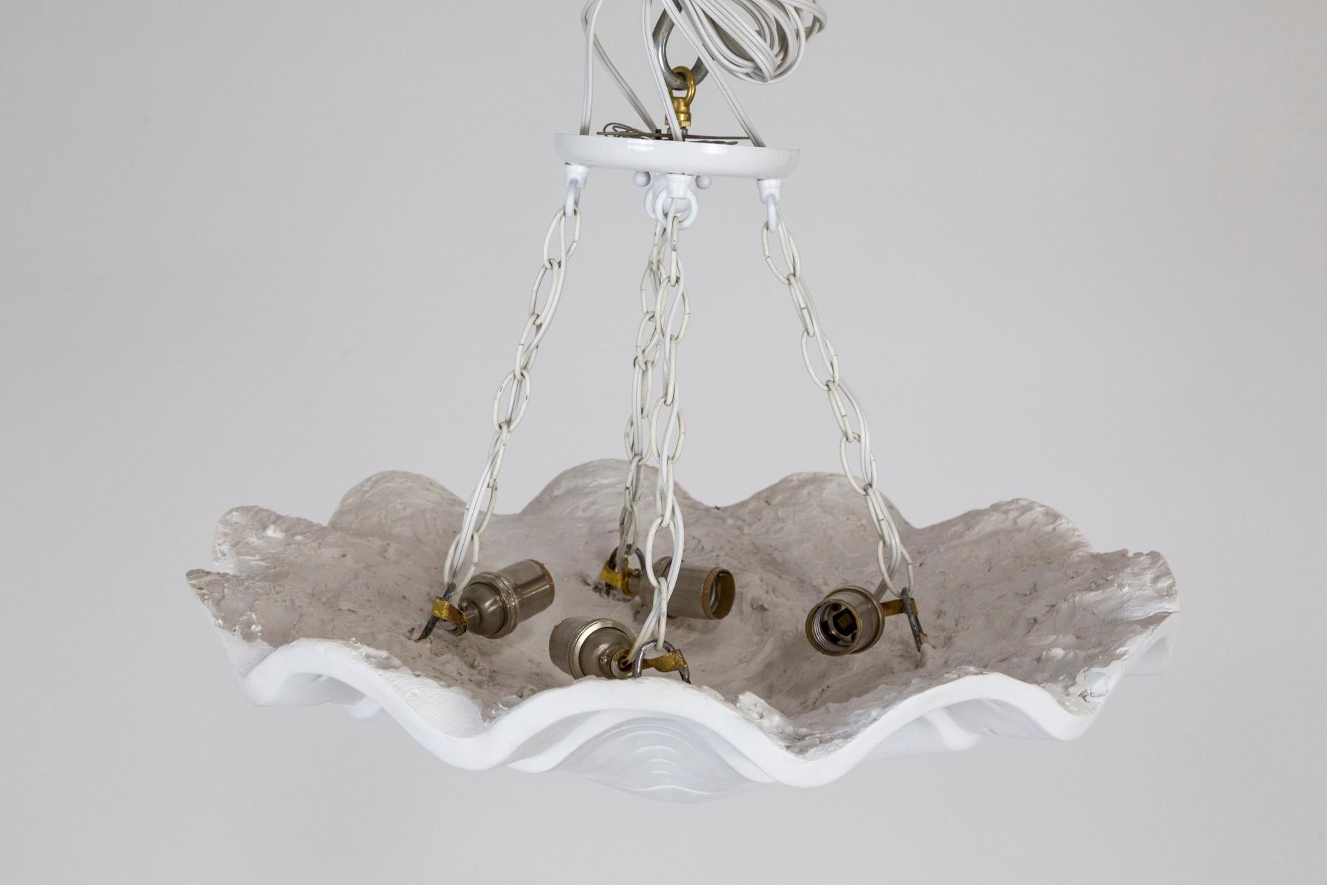 Contemporary Circular Undulating Ribbed Plaster Shell Pendant, 22