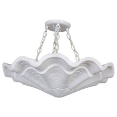 Circular Undulating Ribbed Plaster Shell Pendant, 22" 4-light