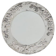 Circular Wall Mirror, Hammered Pewter Poppy Design, English, 1900s
