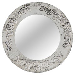 Circular Wall Mirror, Hammered Pewter Poppy Design, English, 1900s