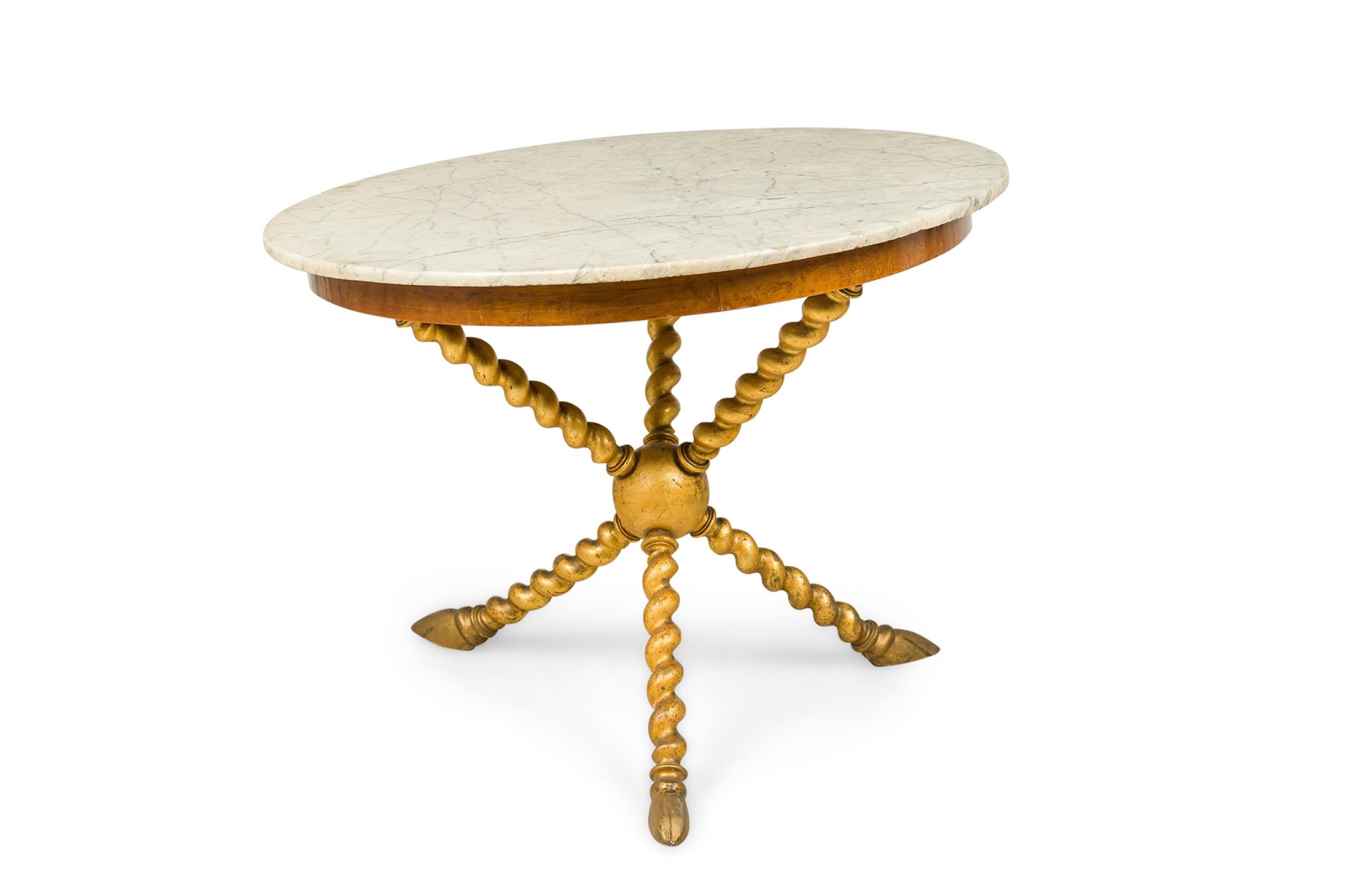 Mid-Century Modern Circular Walnut, Giltwood and Marble Center Table For Sale