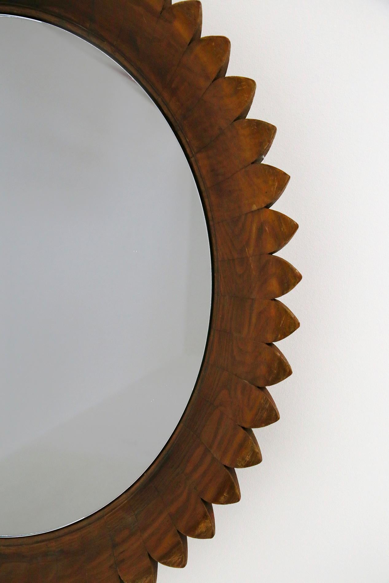 Circular Walnut Wall Mirror by Fratelli Marelli, Italy, 1950s 4