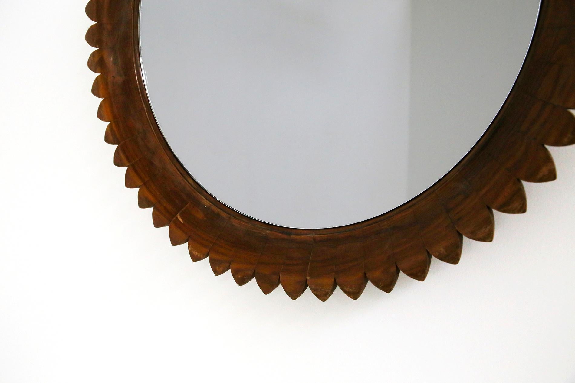 Circular Walnut Wall Mirror by Fratelli Marelli, Italy, 1950s 2
