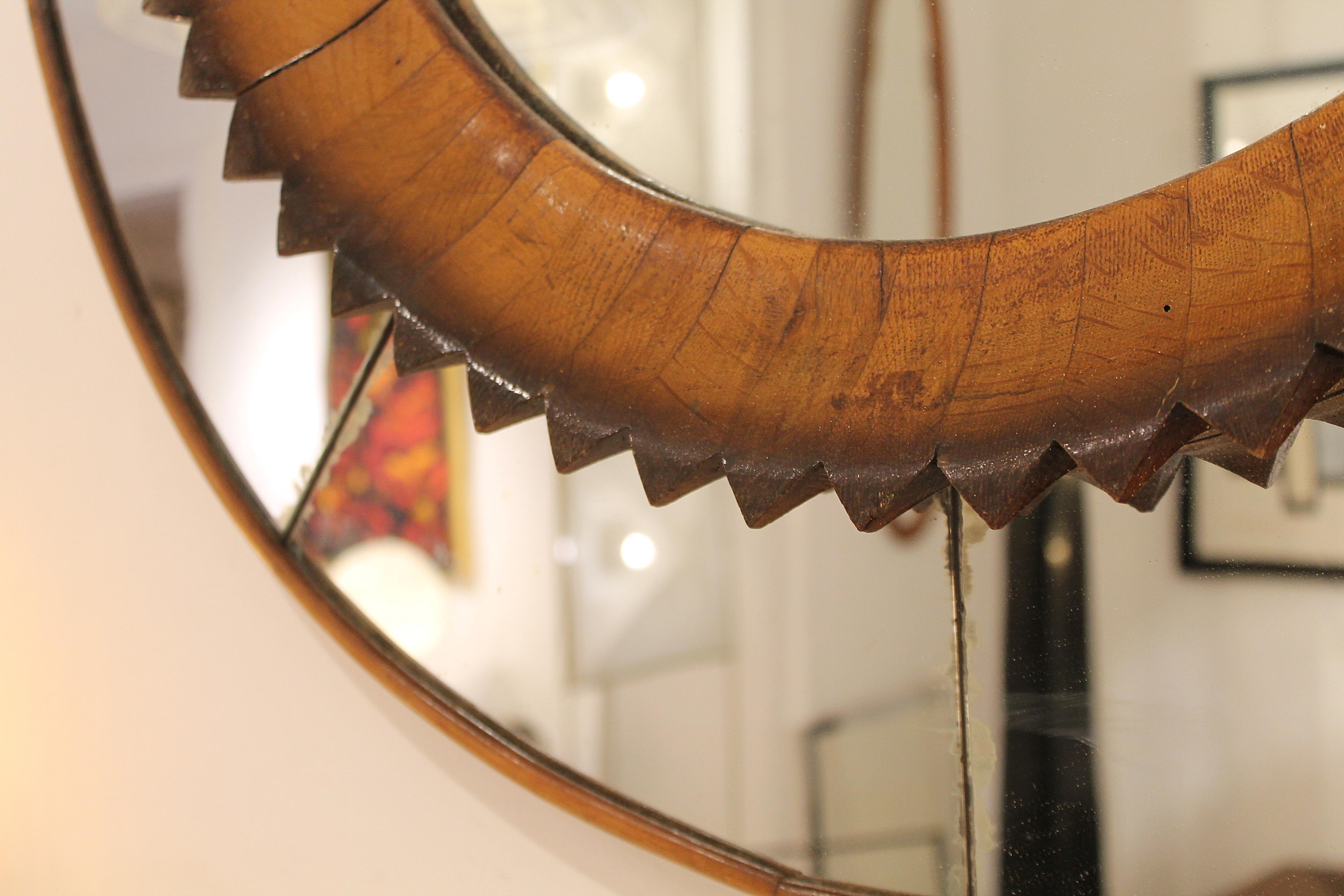 Italian Circular Walnut Wall Mirror by Fratelli Marelli Italy, circa 1950s