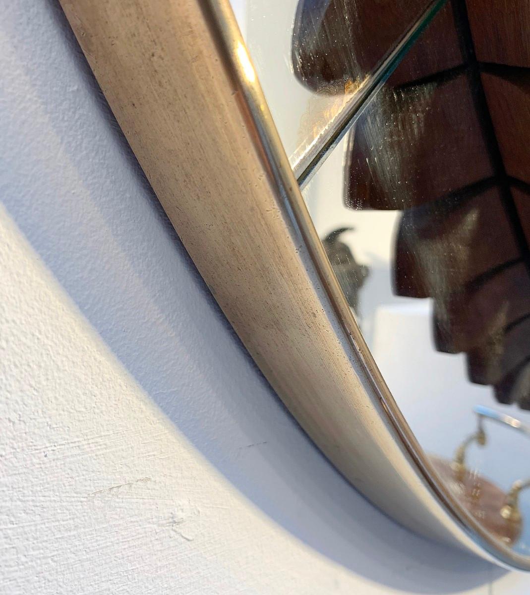 Italian Circular Walnut Wall Mirror by Fratelli Marelli Italy, circa 1950s