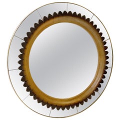 Circular Walnut Wall Mirror by Fratelli Marelli Italy, circa 1950s