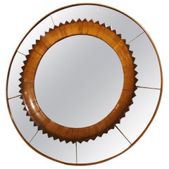 Circular Walnut Wall Mirror by Fratelli Marelli Italy, circa 1950s
