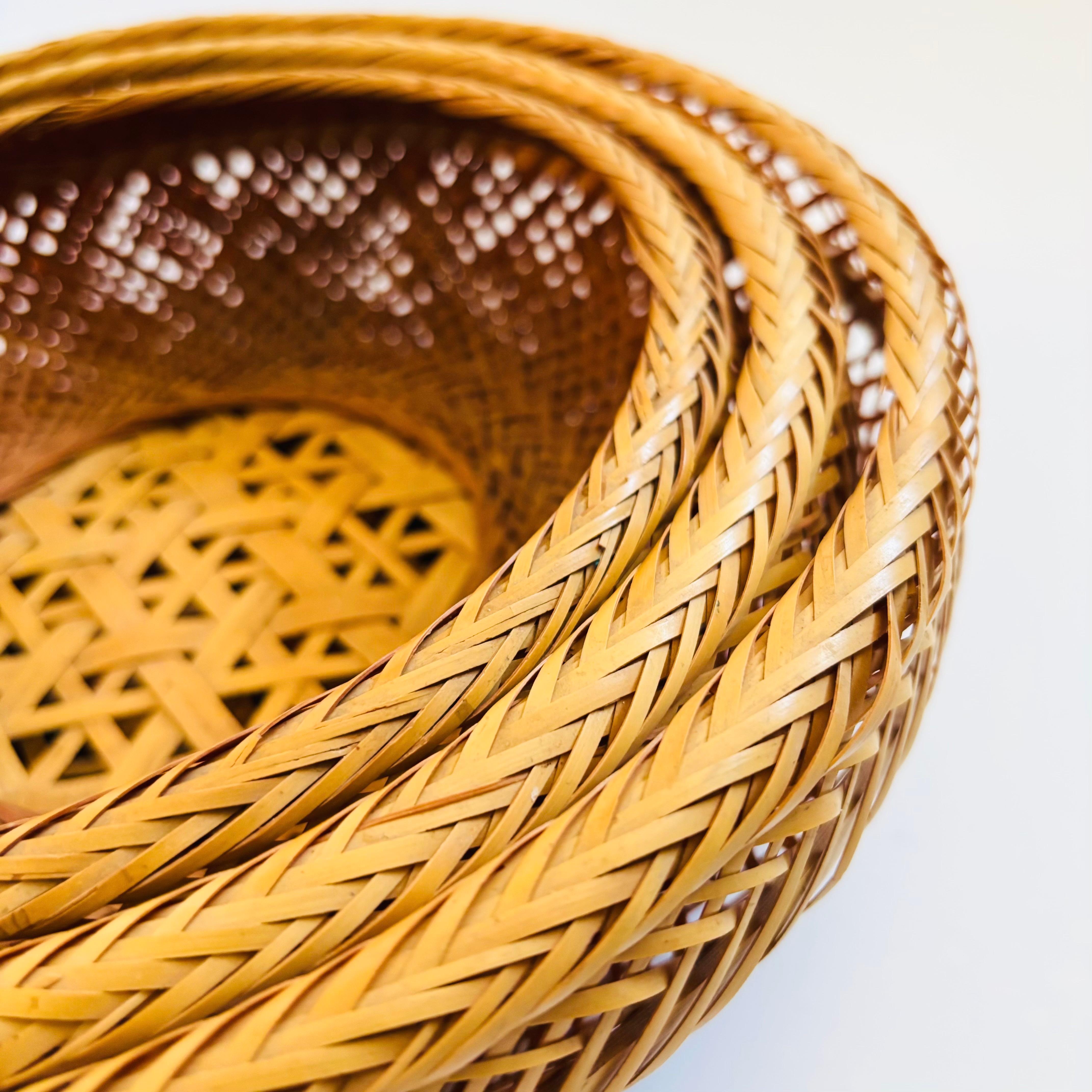Bohème Plateaux gigognes circulaires en osier - Lot de 3 - Fabriqué au Japon
