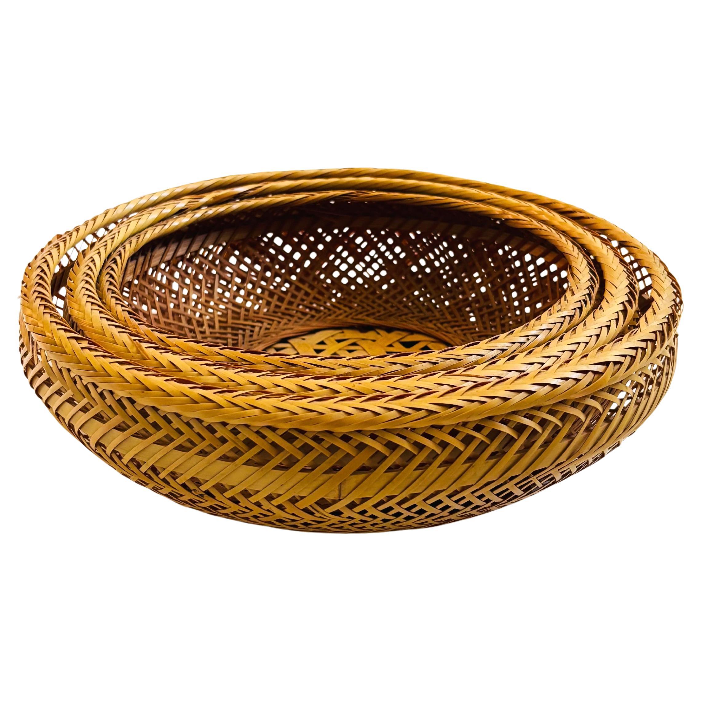Plateaux gigognes circulaires en osier - Lot de 3 - Fabriqué au Japon