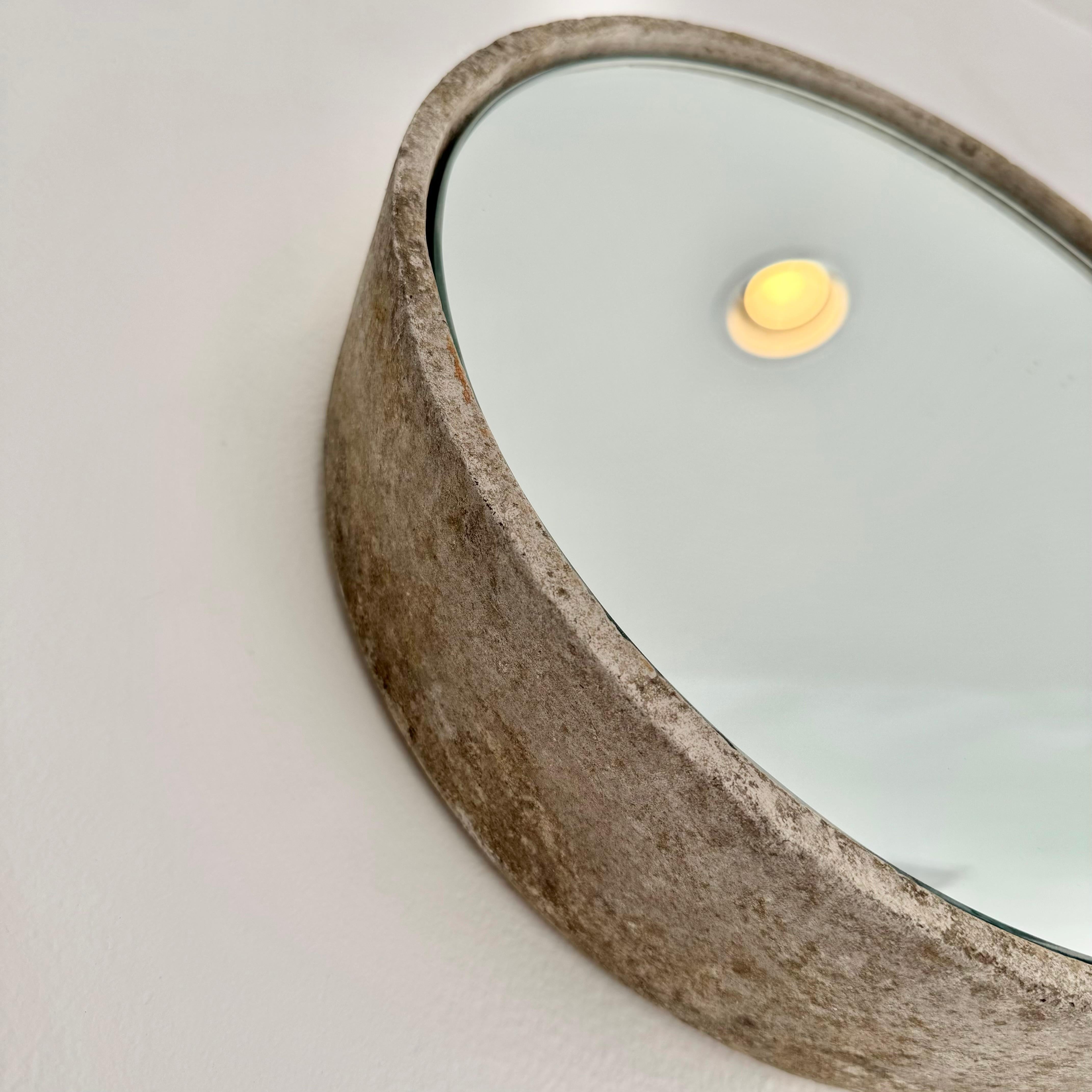 Hand-Crafted Circular Willy Guhl Concrete Mirror, 1960s Switzerland For Sale