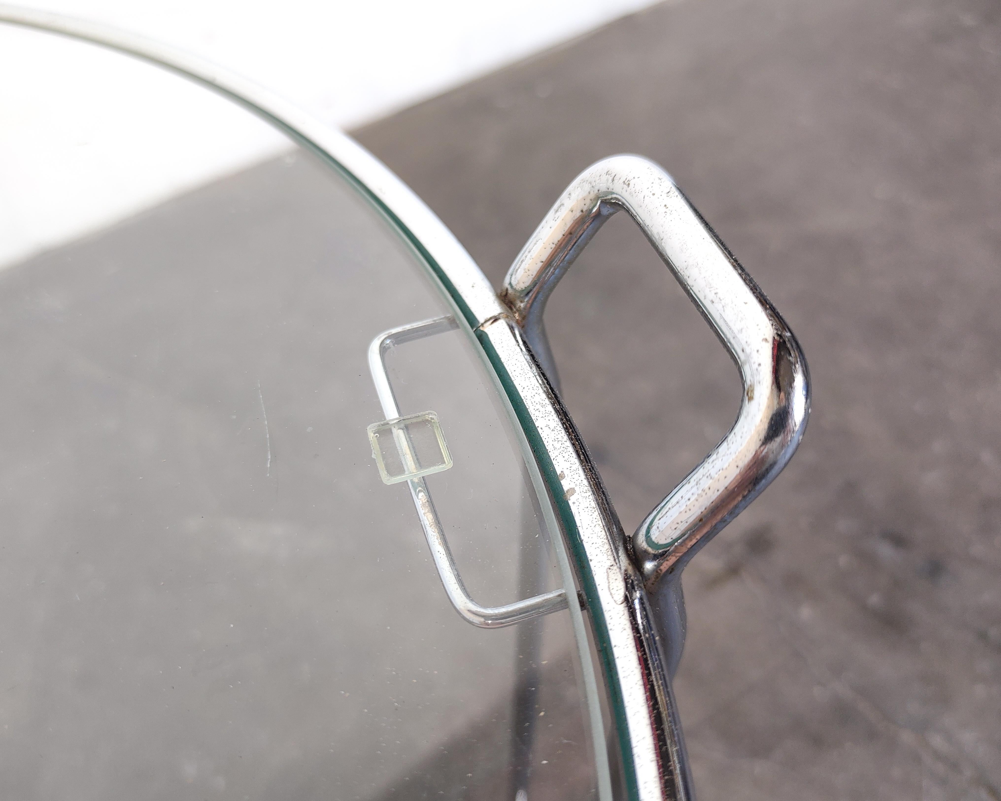 Mid-Century Modern Circular Wire Frame Chrome Side Table with Glass Top by Saporiti