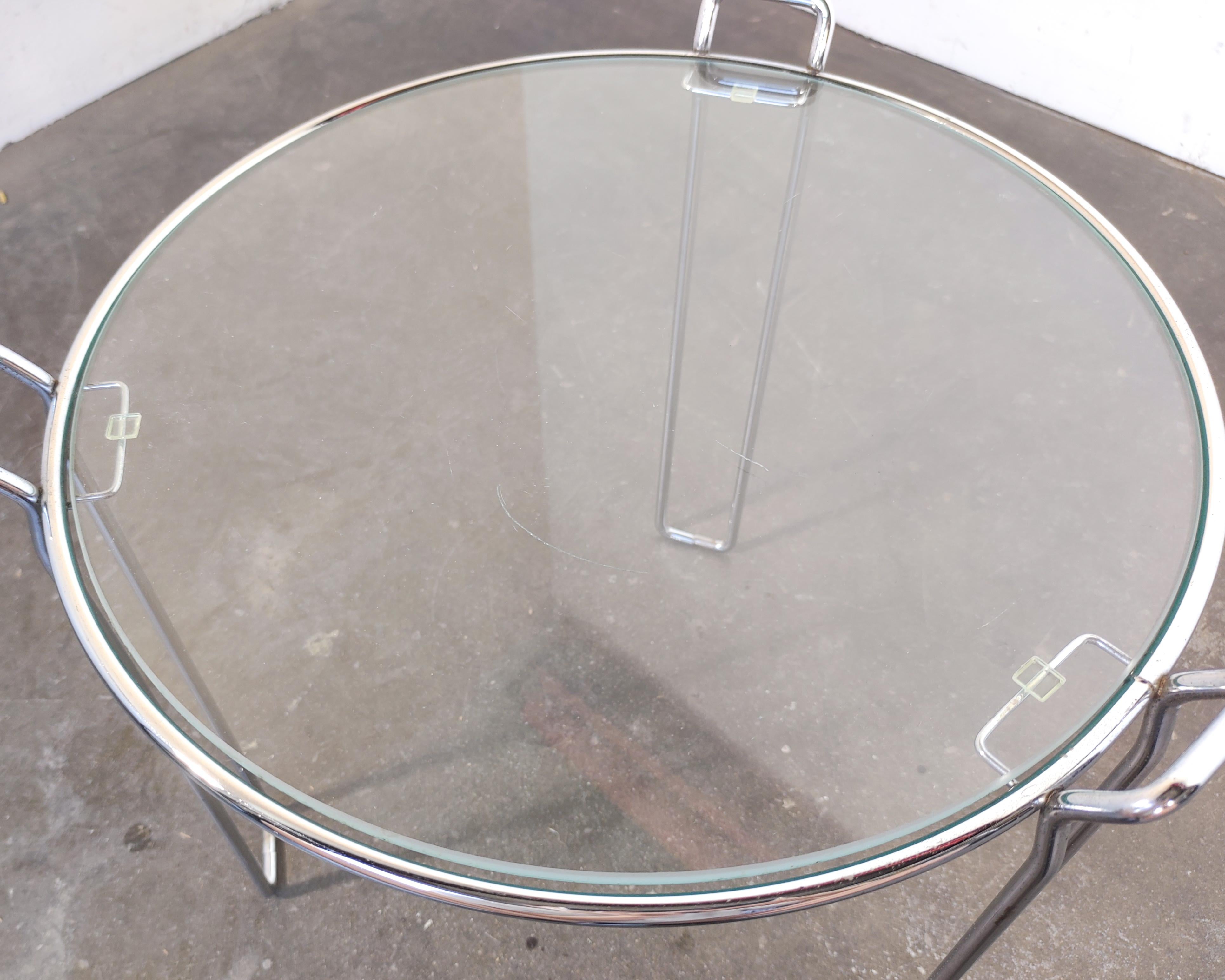 20th Century Circular Wire Frame Chrome Side Table with Glass Top by Saporiti