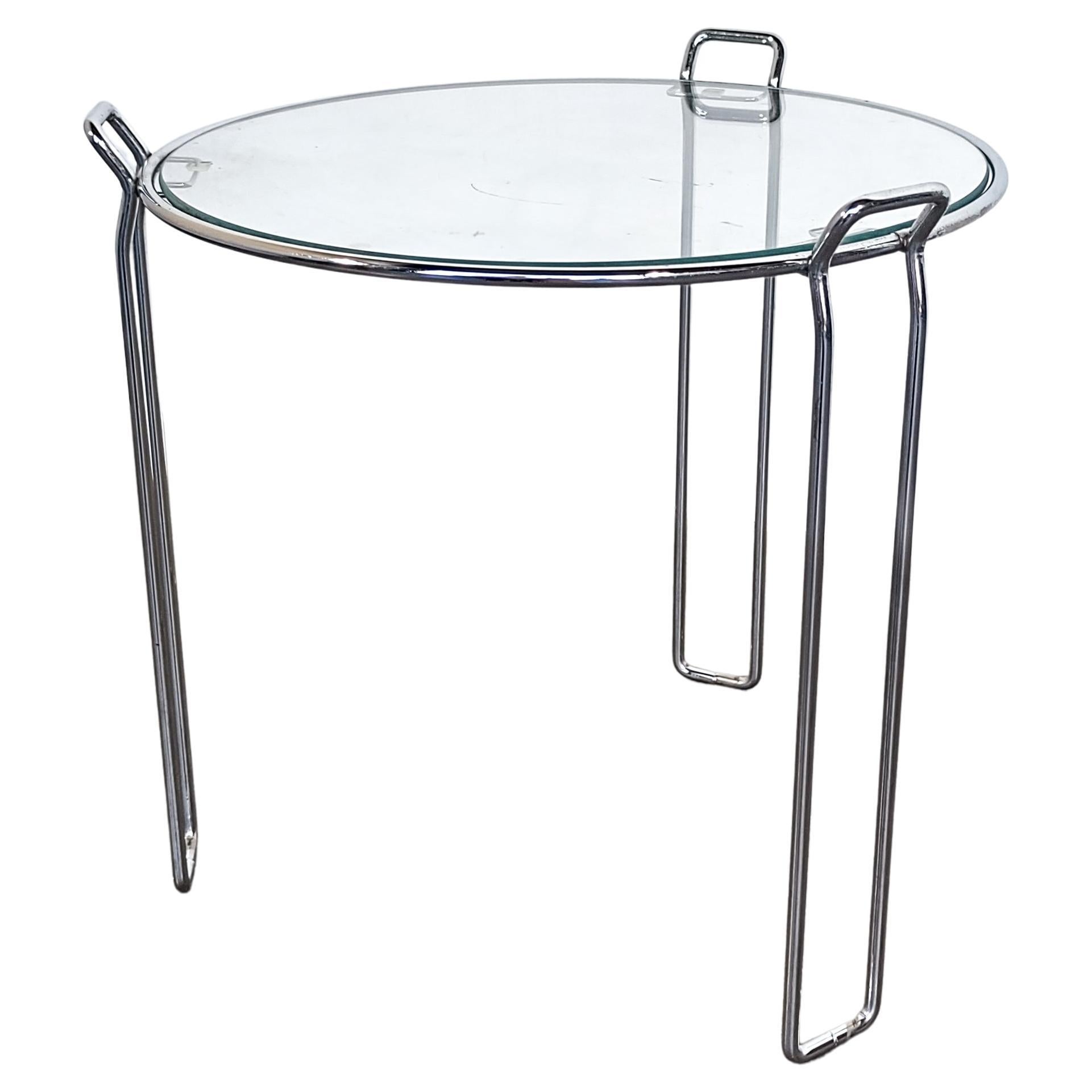 Circular Wire Frame Chrome Side Table with Glass Top by Saporiti