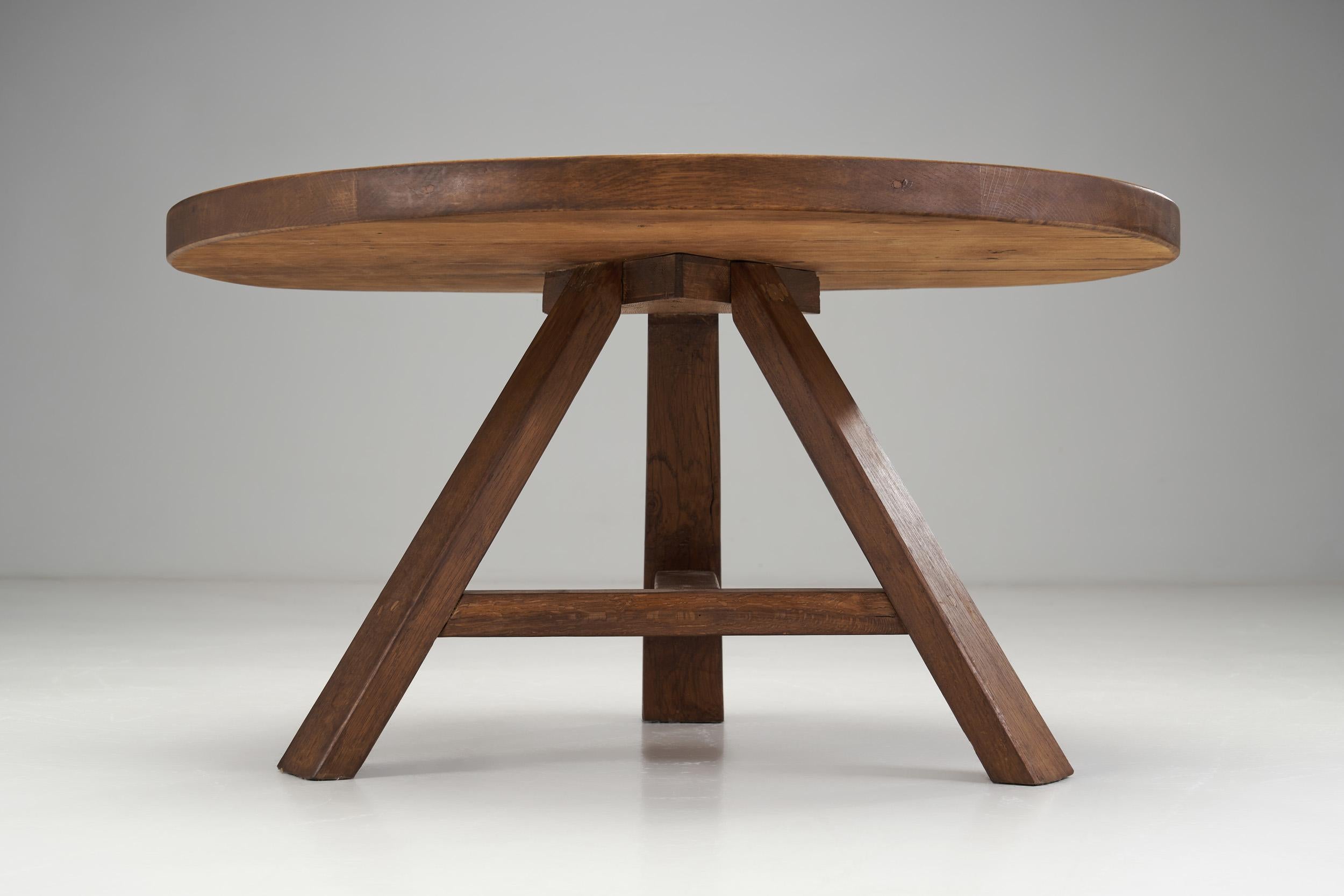 Circular Wood Coffee Table with Tripod Legs, Europe, Ca 1950s 4