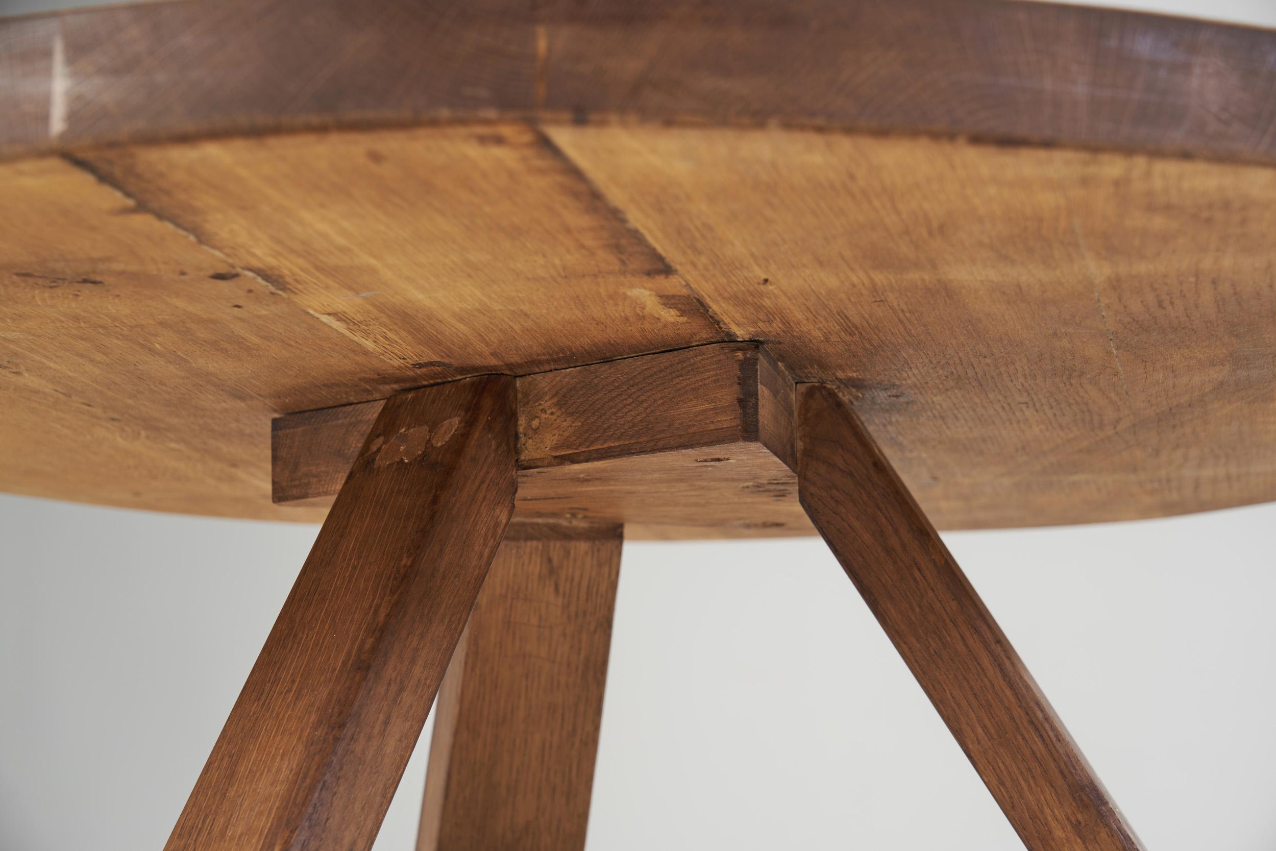 Circular Wood Coffee Table with Tripod Legs, Europe, Ca 1950s 5