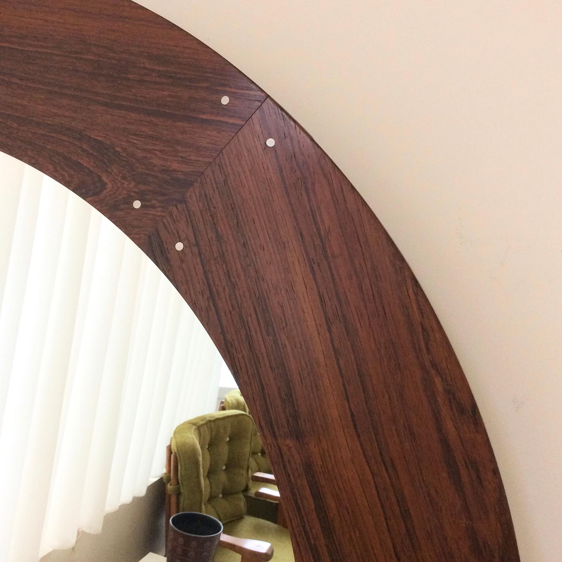 Scandinavian Modern Circular Wood Mirror by Luxus, circa 1960