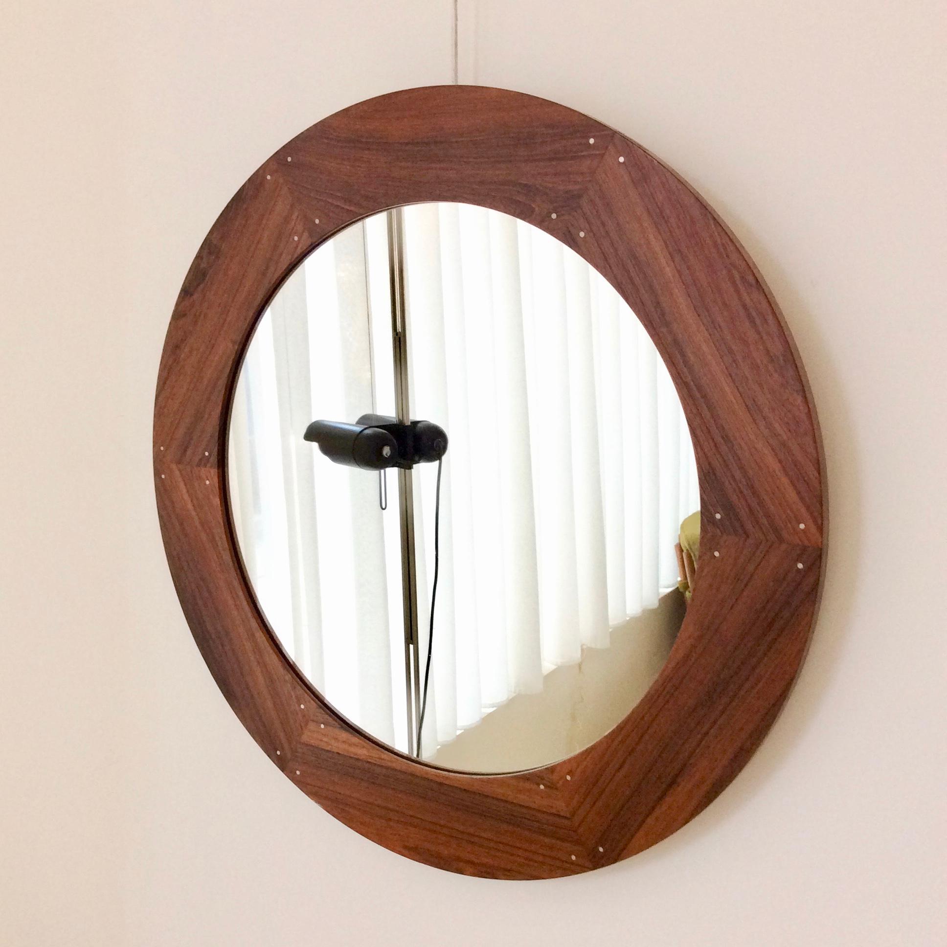 Swedish Circular Wood Mirror by Luxus, circa 1960