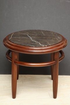 Circular Wood Side Table with Fluted Legs and Nero Gold Marble Top, France