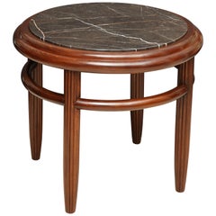 Used Circular Wood Side Table with Fluted Legs and Nero Gold Marble Top, France