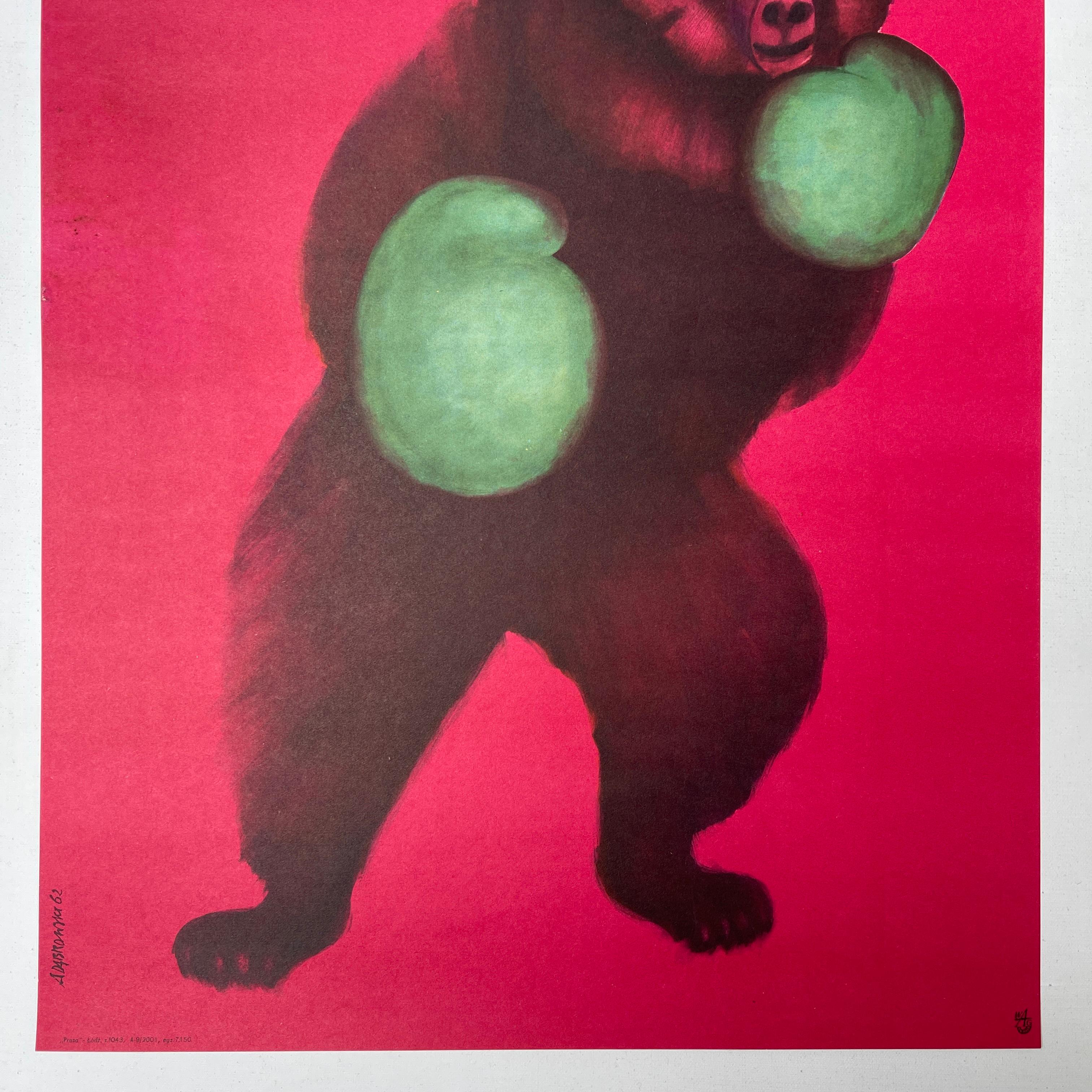 The state commissioned Circus posters first appeared at the beginning of the 1960s so this original vintage Polish Boxing Bear print by Andrzej Onegin-Dabrowski from early 1962 is one of the earliest examples. He might measure in small at 47.5 x