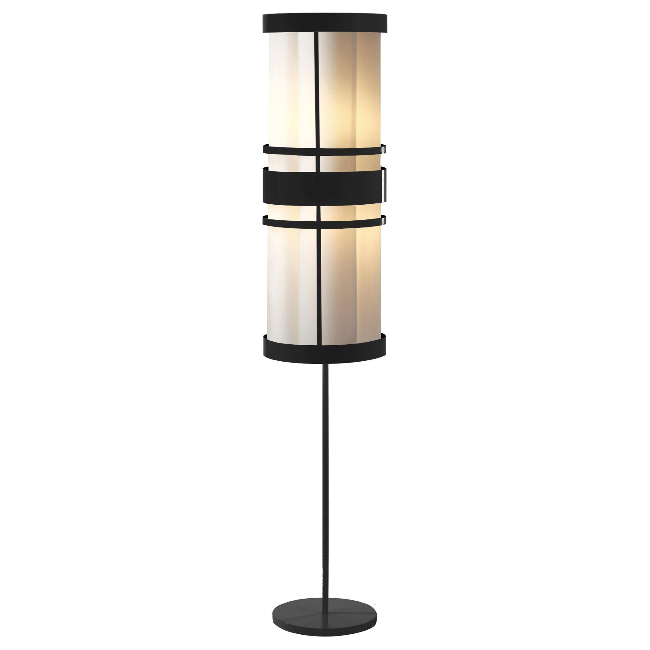 Contemporary Art Deco Inspired Circus Floor Lamp Black Powder Coated For Sale