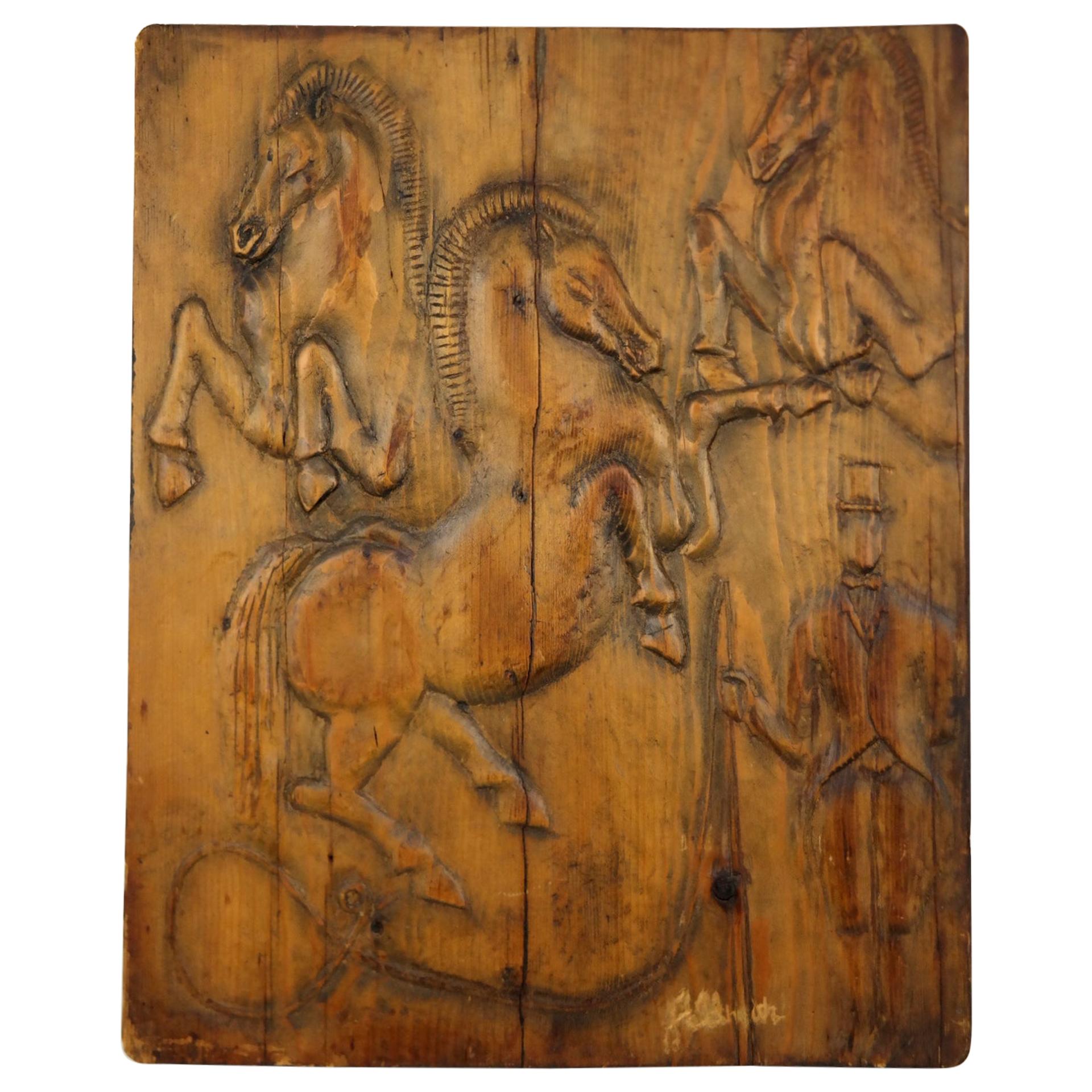 "Circus" Hand Carved Wooden Relief by Artist Feldman, 1970s