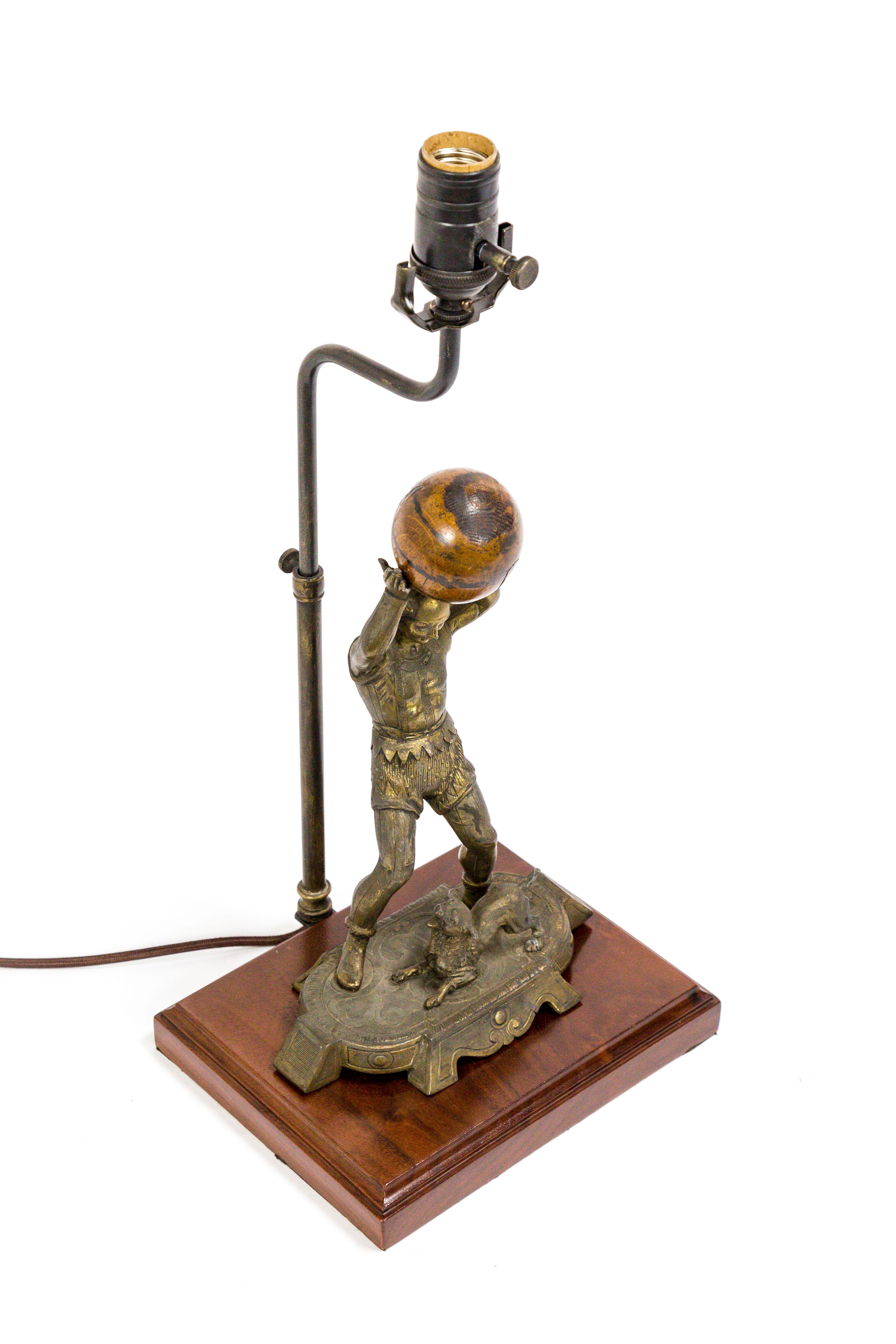 Circus Jester Sculpture with Walnut Ball Lamp For Sale 10