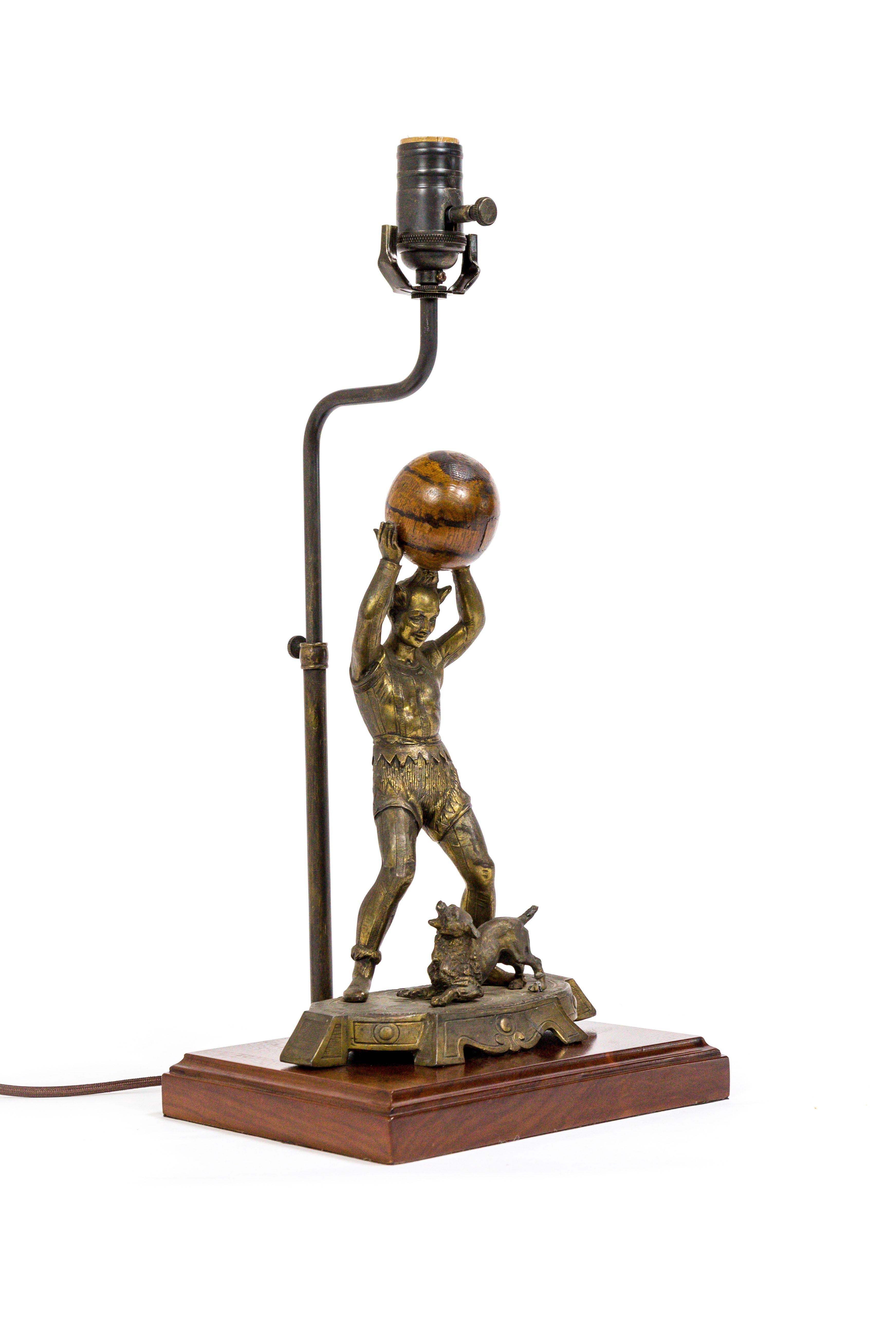 Circus Jester Sculpture with Walnut Ball Lamp For Sale 12