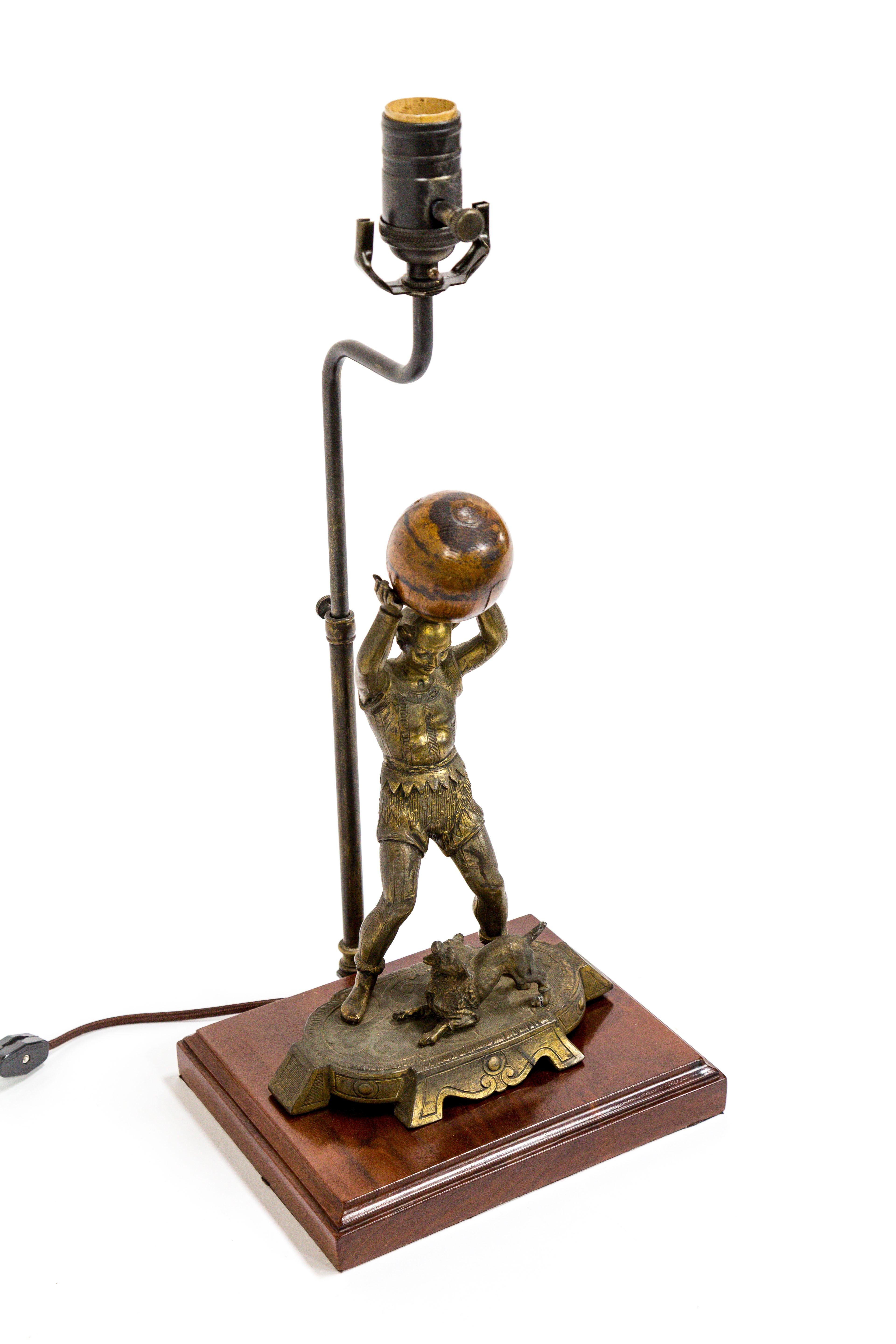 Circus Jester Sculpture with Walnut Ball Lamp For Sale 13