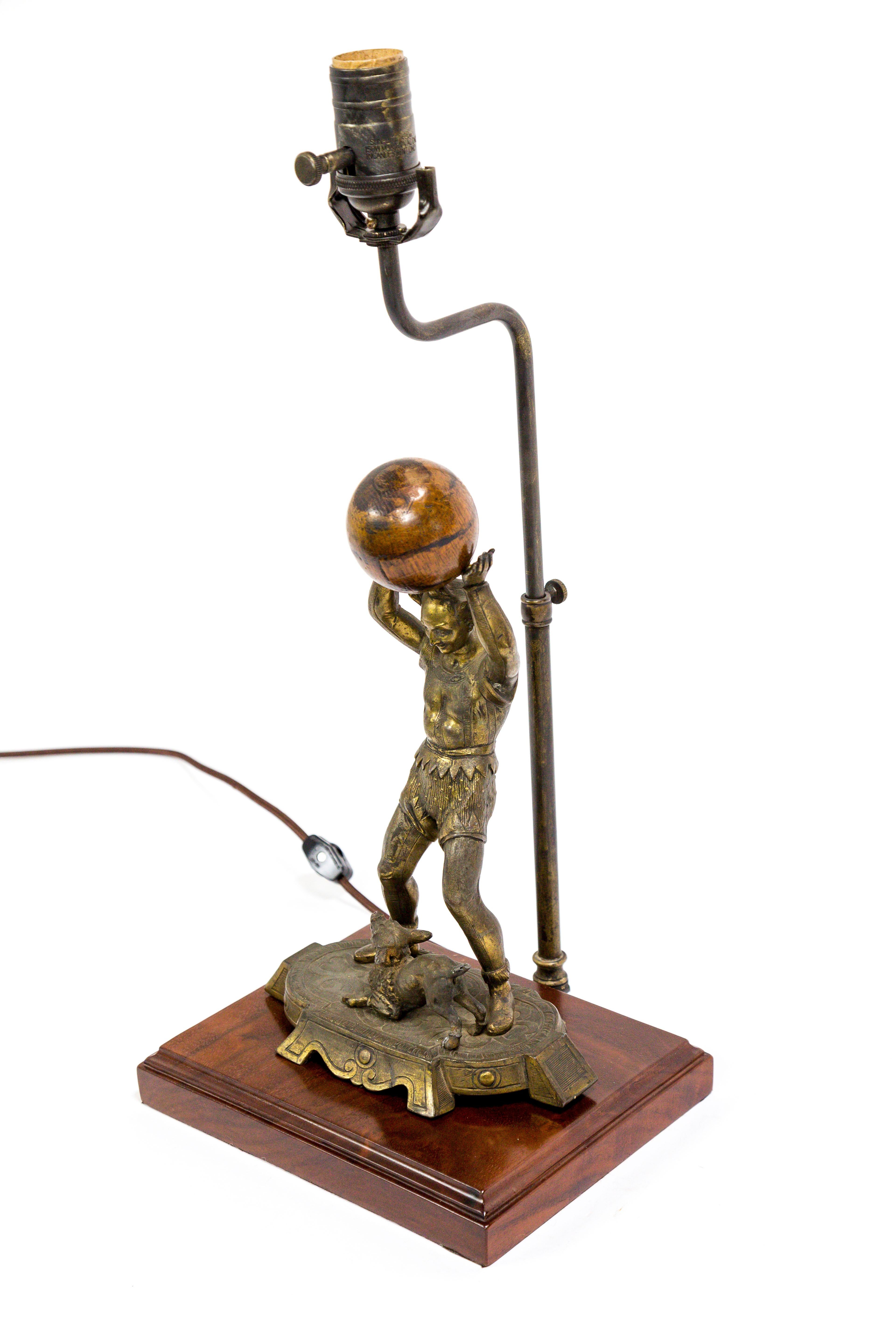 Circus Jester Sculpture with Walnut Ball Lamp In Excellent Condition For Sale In San Francisco, CA