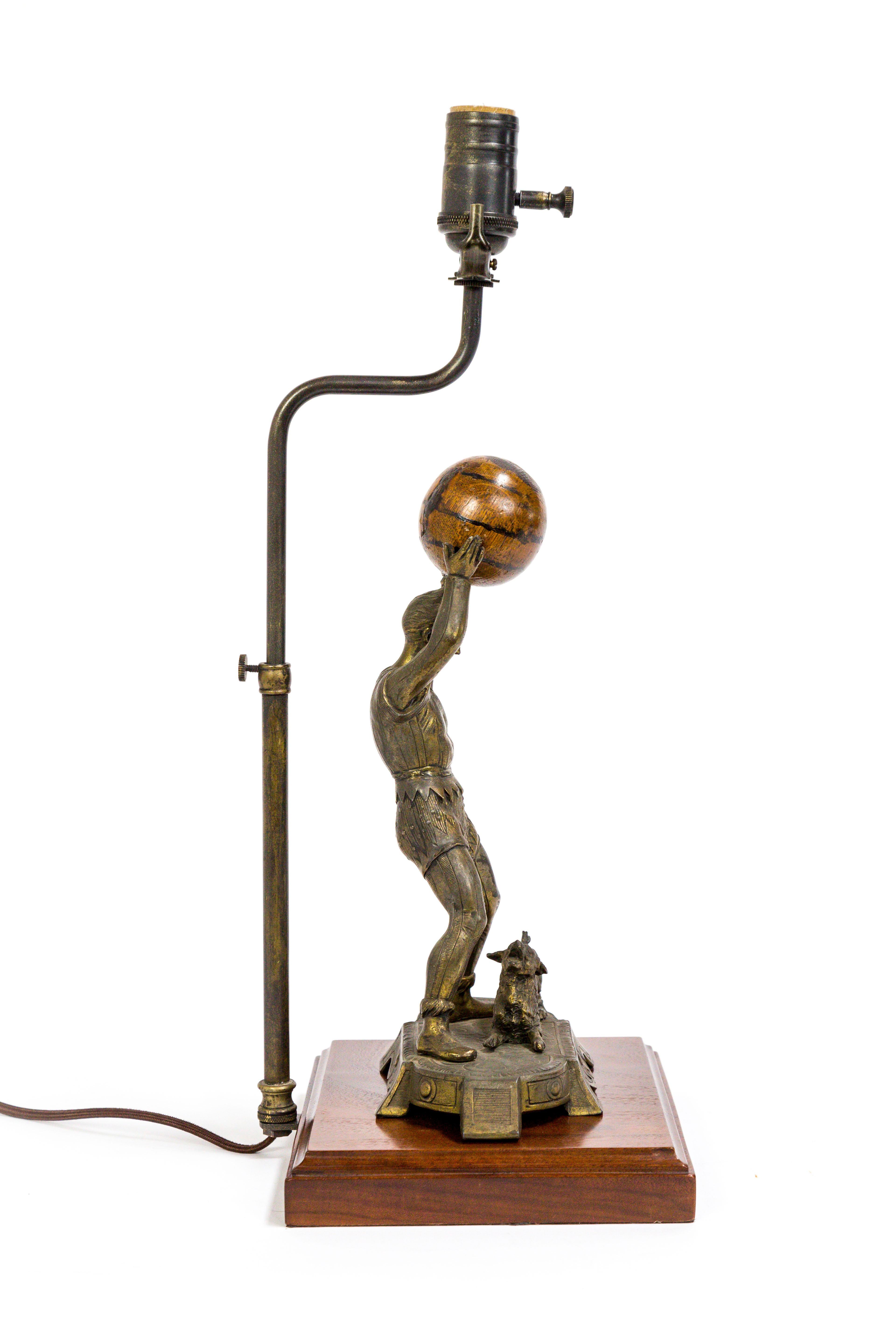 Late 19th Century Circus Jester Sculpture with Walnut Ball Lamp For Sale