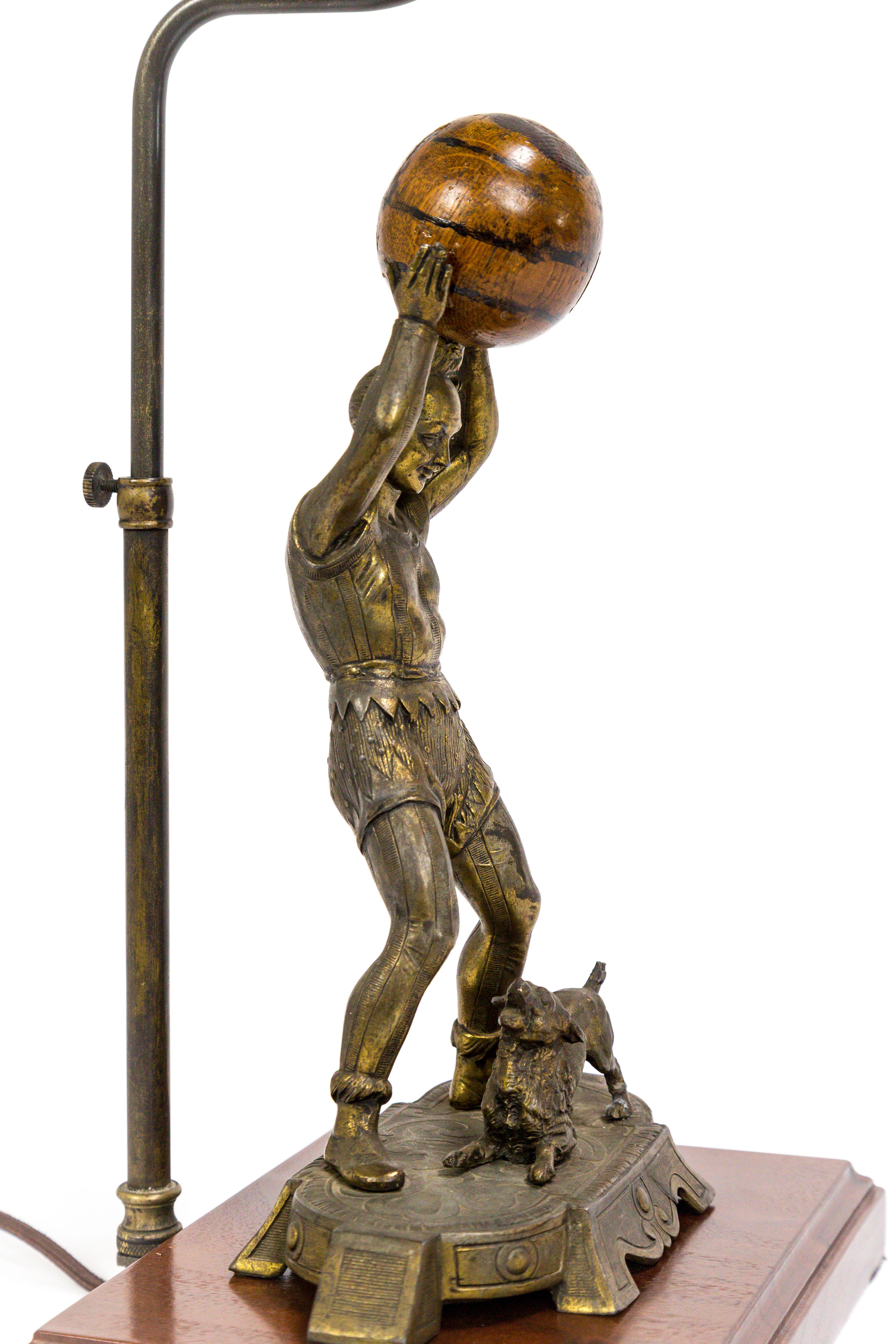 Circus Jester Sculpture with Walnut Ball Lamp For Sale 1