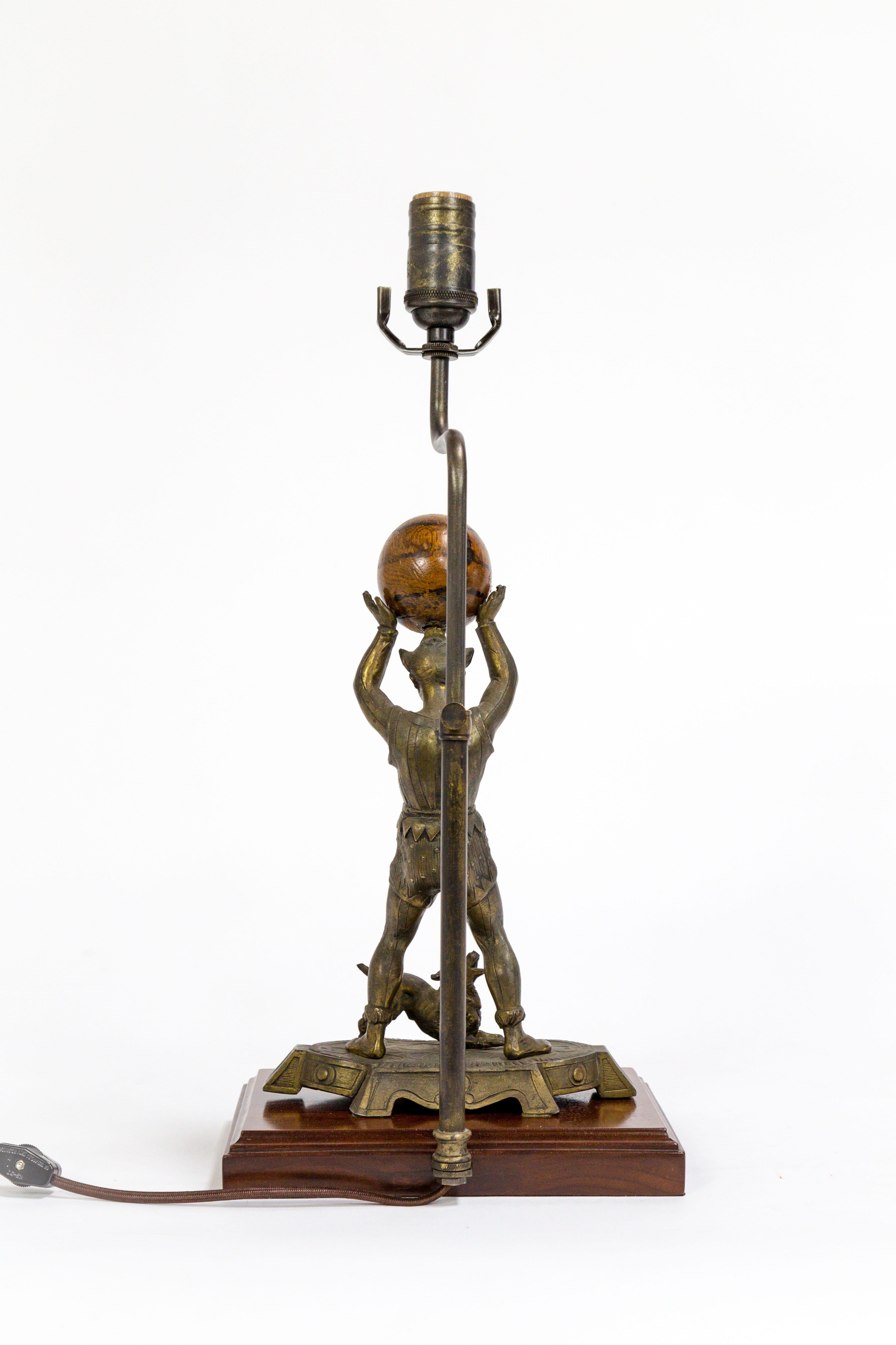 Circus Jester Sculpture with Walnut Ball Lamp For Sale 2