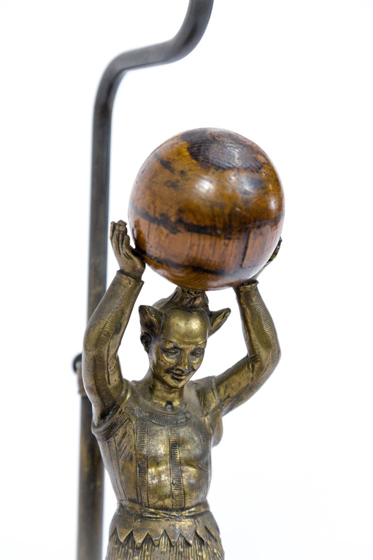 Circus Jester Sculpture with Walnut Ball Lamp For Sale at 1stDibs