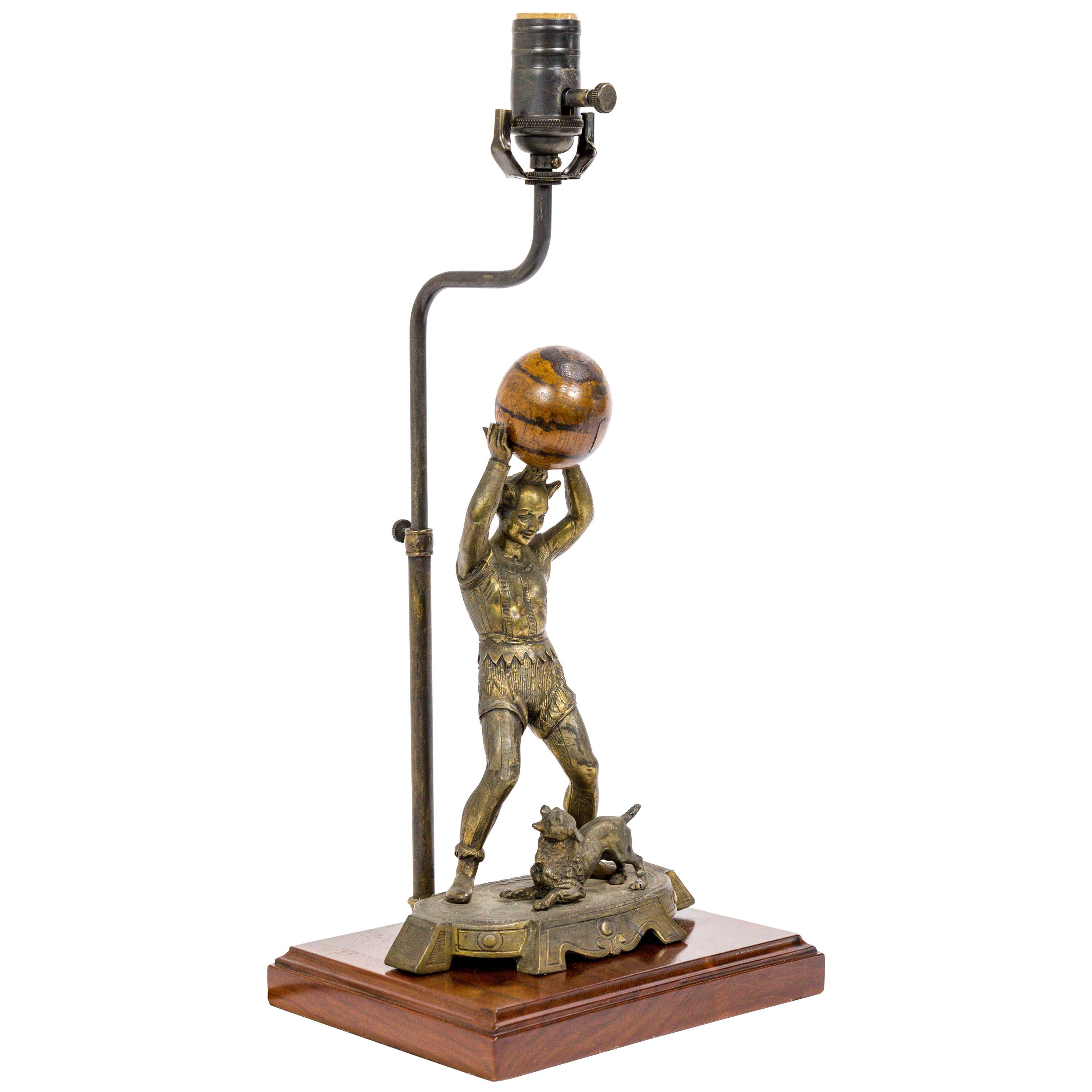 Circus Jester Sculpture with Walnut Ball Lamp For Sale