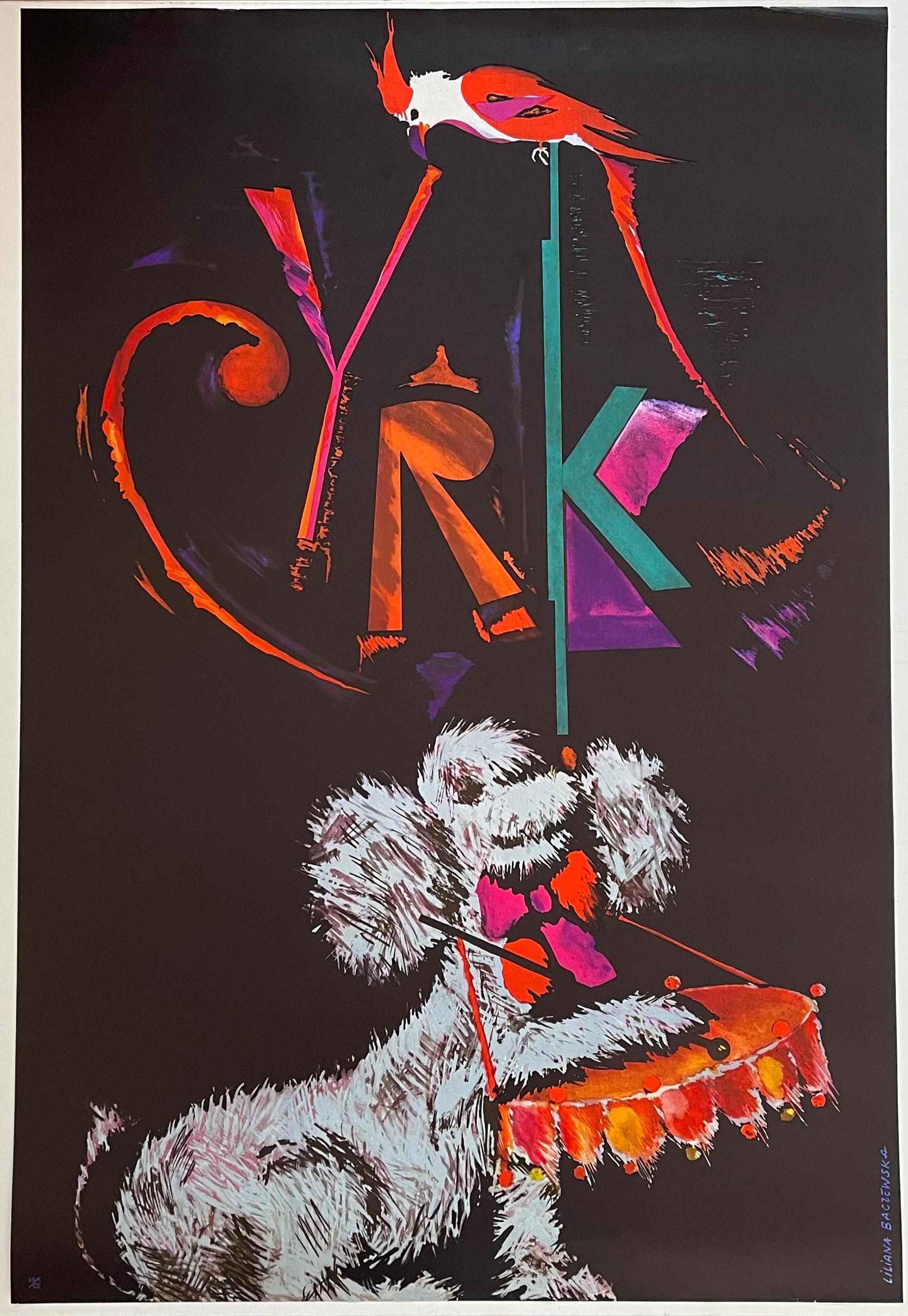 Circus Poodle Drummer, Vintage Polish Circus Poster by Liliana Baczewska, 1965 In Good Condition For Sale In London, GB