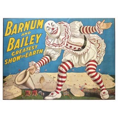 Circus-Poster von Ringling Bros., ca. 1971. "Clown, der über Zelten steht"