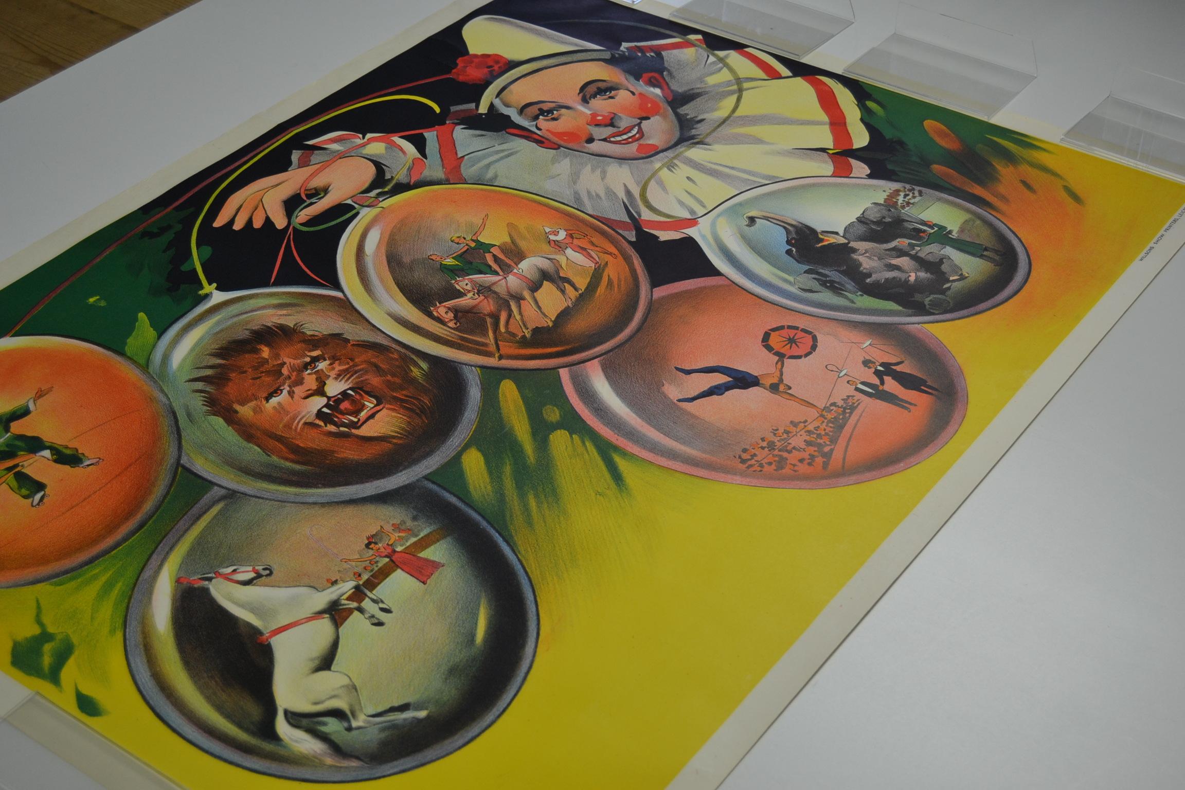 Litho Circus Poster with Clown and Circus Scenes Printed by Willsons Leicester 2