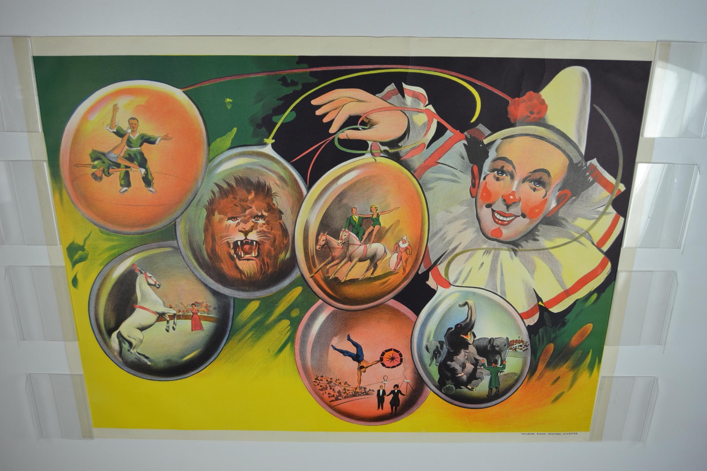 Litho Circus Poster with Clown and Circus Scenes Printed by Willsons Leicester 10