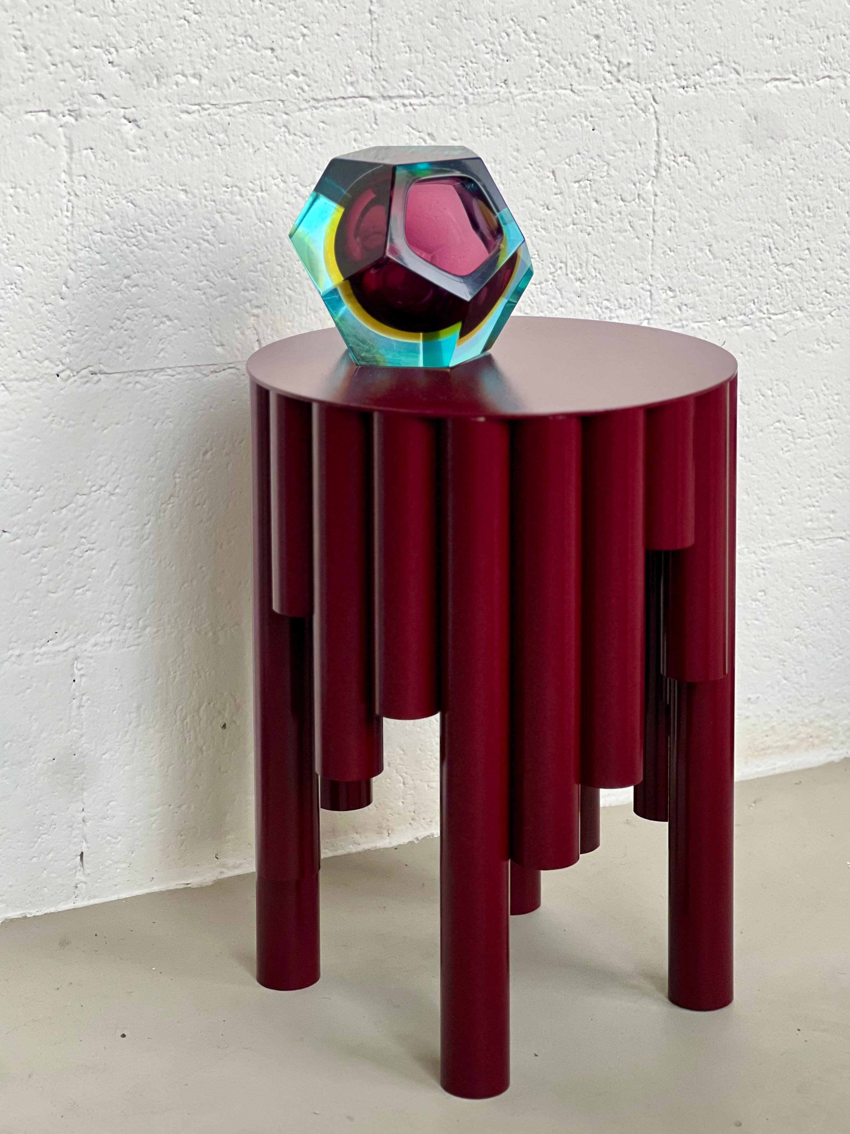 Powder-Coated Circus Side Table/Stool by Spinzi Milano in Gucci Red For Sale