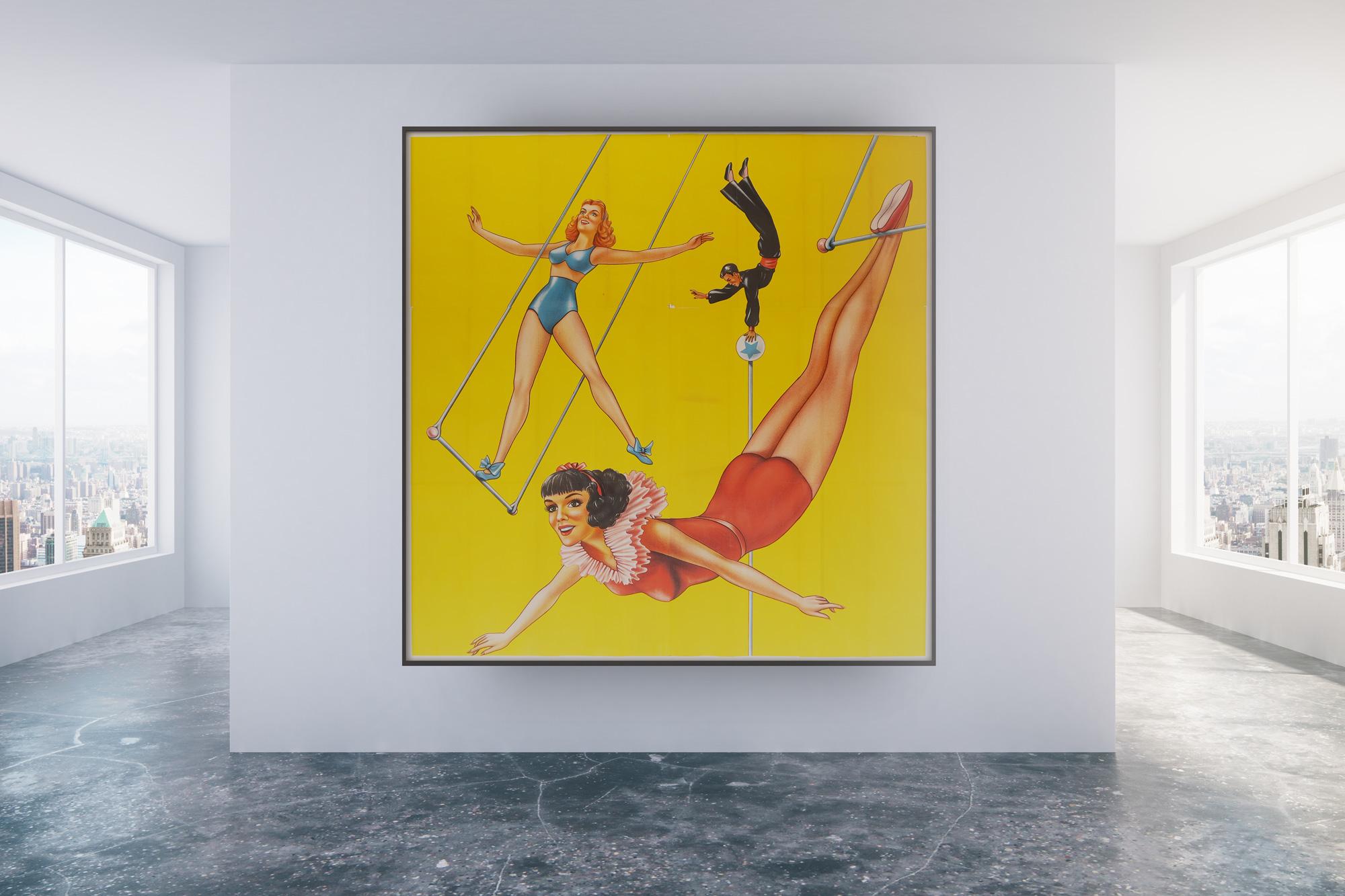 Superb and exceptionally rare giant 1960s American Circus advertising poster. 

We simply adore the striking imagery of trapeze acrobats against a bold yellow background. A stunning poster with plenty of wow factor.

Originally folded (as