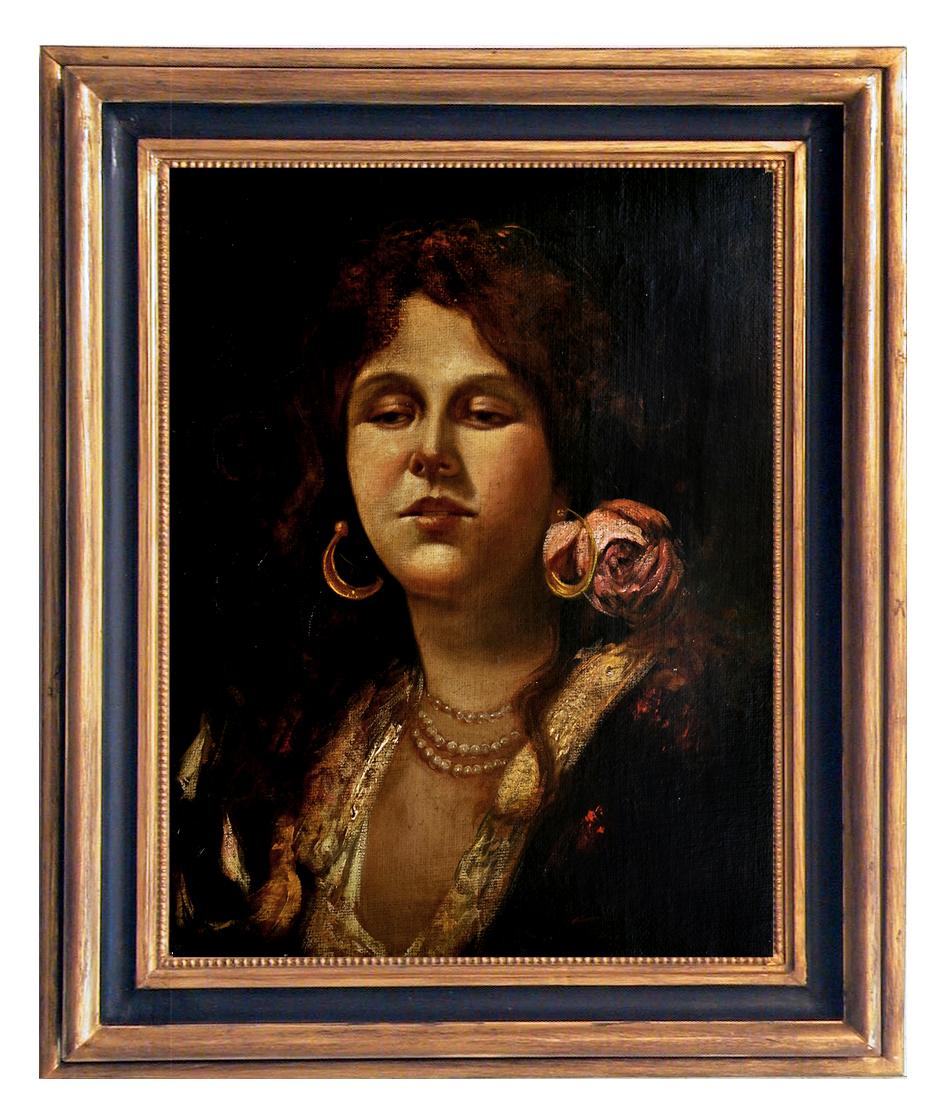 Ciro De Lucia Portrait Painting - PORTRAIT OF YOUNG WOMAN - Neapolitan School - Italian Oil On Canvas Painting