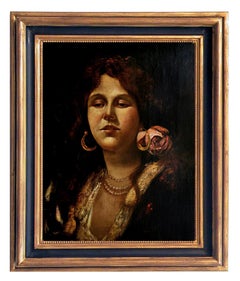 PORTRAIT OF YOUNG WOMAN - Neapolitan School - Italian Oil On Canvas Painting