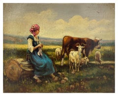 COUNTRY SCENE - In the Manner of Julien Dupre' -Italian Oil on Canvas Painting