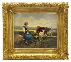COUNTRY SCENE - In the Manner of Julien Dupre' -Italian Oil on Canvas Painting