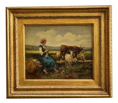 COUNTRY SCENE - In the Manner of Julien Dupre' -Italian Oil on Canvas Painting