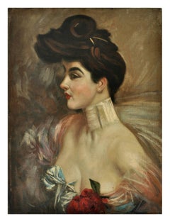 RITRATTO DI SIGNORA - Alla maniera di G. Boldini - Pittura italiana olio su tela