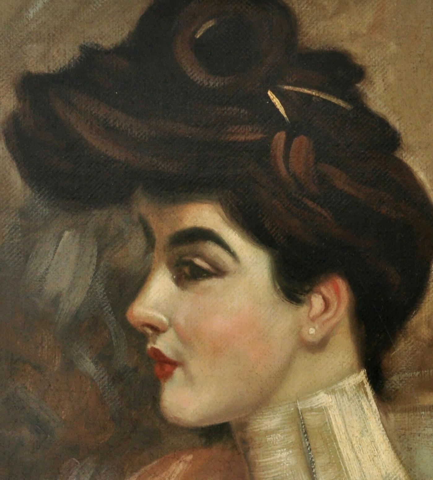 LADY'S PORTRAIT - À la manière de G. Boldini - Peinture à l'huile sur toile italienne - École italienne Painting par Ciro De Rosa